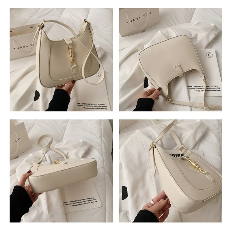 

Luxury Designer Baguette Bag for Women Lock Ladies Shoulder Bags New Fashion Female Purses and Handbag Black White Party Tote