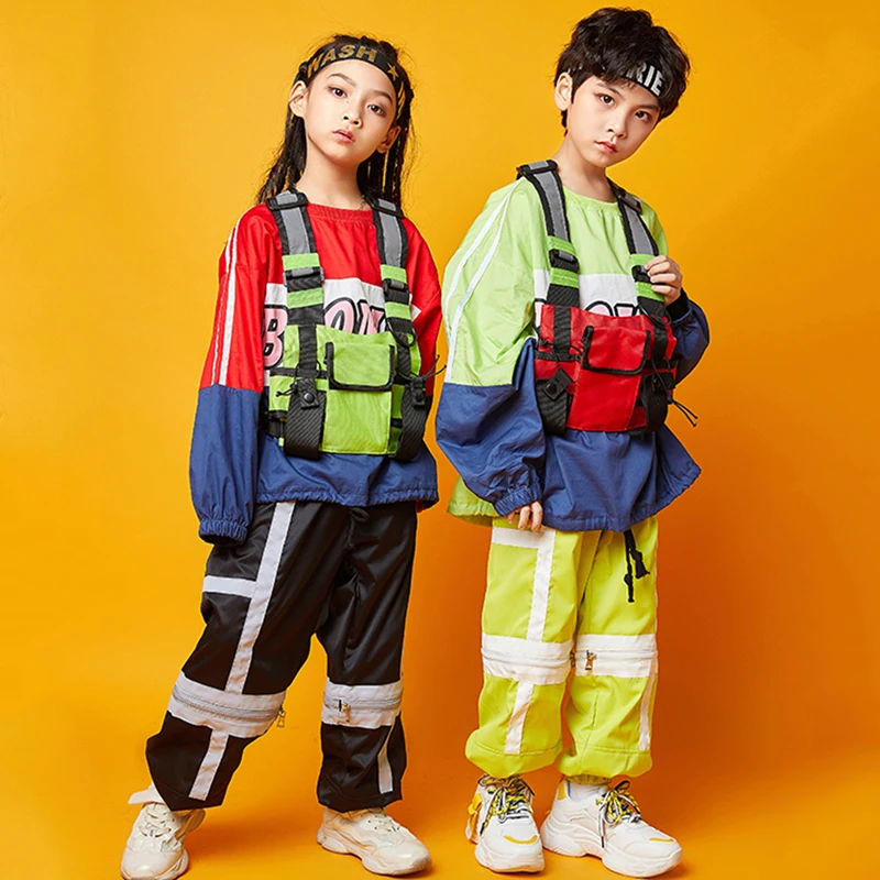 Детский костюм в стиле хип-хоп для мальчиков Свободный Топ Уличная Одежда танцев