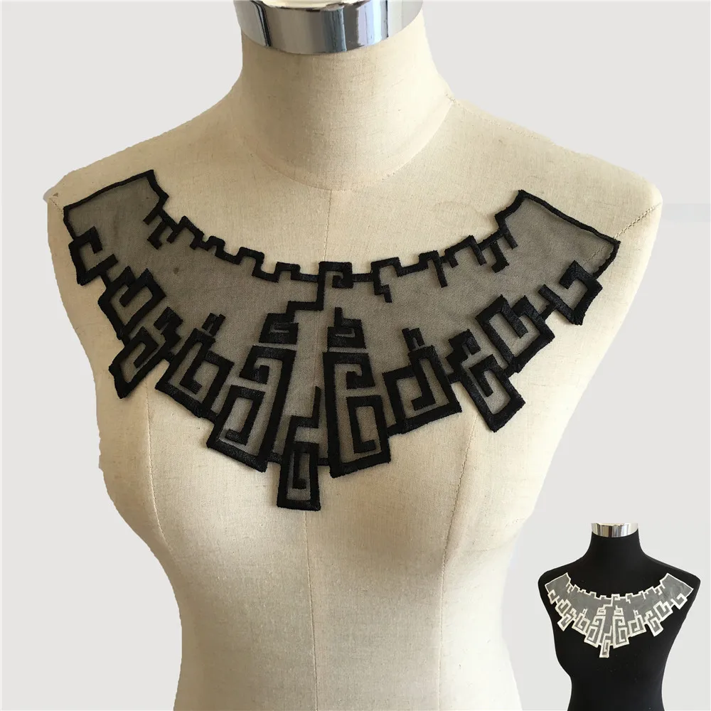 1 шт. черно белый вышитый воротник Венеция Цветочная вышитая аппликация