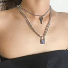 Двухслойное ожерелье с замком в стиле панк для женщин и мужчин, кулон серебряного цвета, массивное ожерелье, цепочка на шею, готические модные украшения