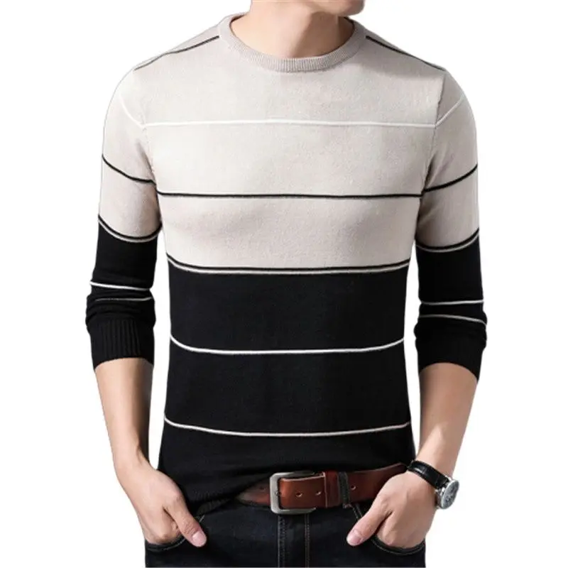 

2021 New Sweaters Men Pullover Autumn Mens Striped Sweaters Man Slim Knittwear Pullover Casual Rainbow Sweater Plus Size O-Neck