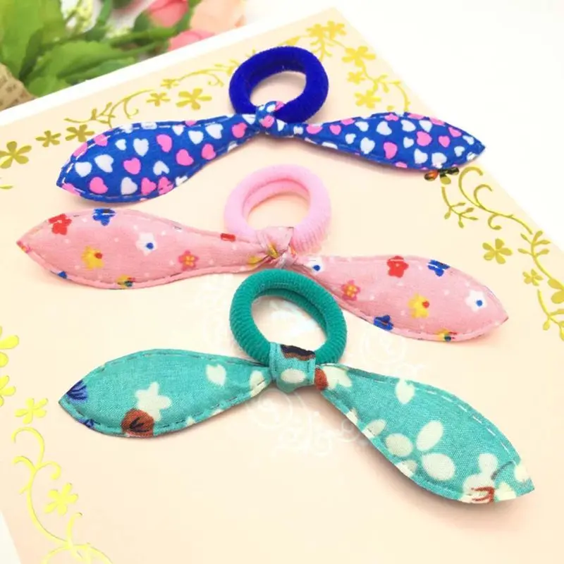 

100Pcs Children Elastic Hair Band Cute Polka Bow Rabbit Ears Headband Girl Ring Scrunchy Kids Ponytail Holder Hair Accessories