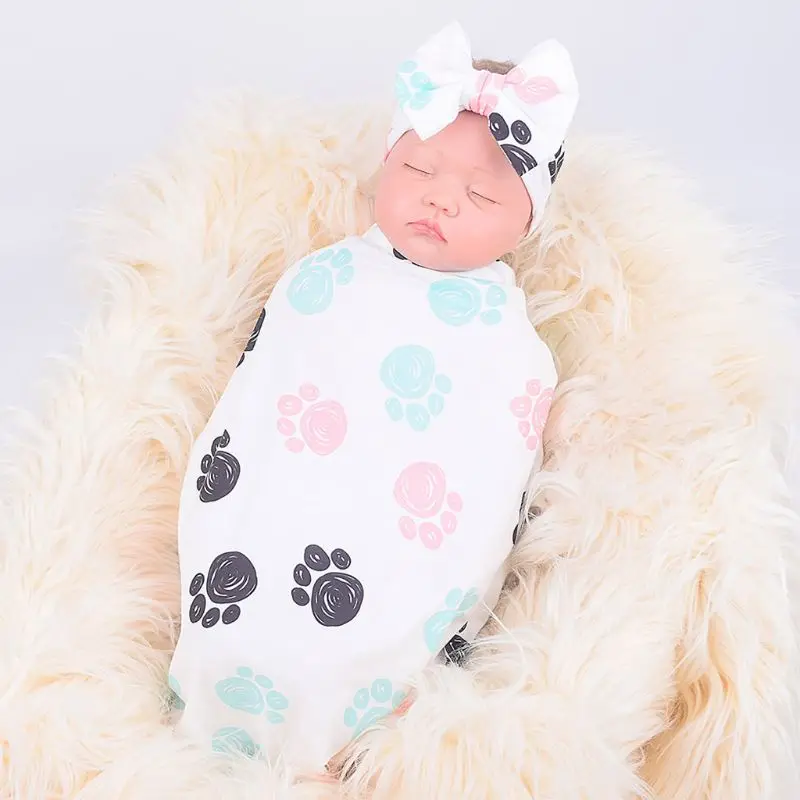 

Newborn Receiving Blanket Headband Set Cartoon Animal Baby Cotton Swaddle Wrap