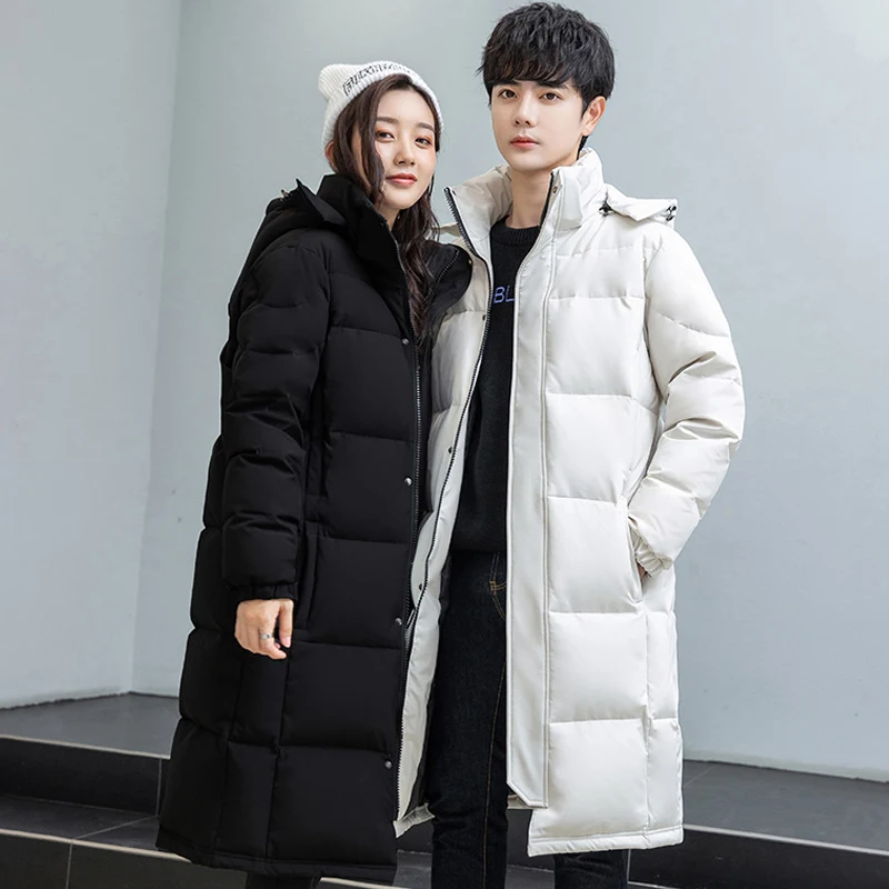 

Vogue Winter Down Jacket Men Nice Chic Warm Thicken White Coat Men Hooded Couples Long Parkas Loose White Duck Down Coats