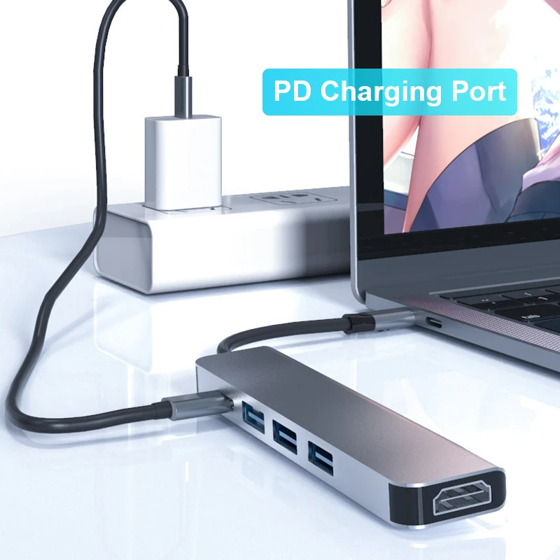 Basix USB C концентратор 5 в 1 Type адаптер с 4K HDMI 3 0 PD зарядка многофункциональный для