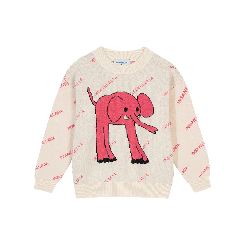 Aw Original Pink Elephant Full Printed Sweater Lazy Trendy Brand Super Pink round Neck Sweater