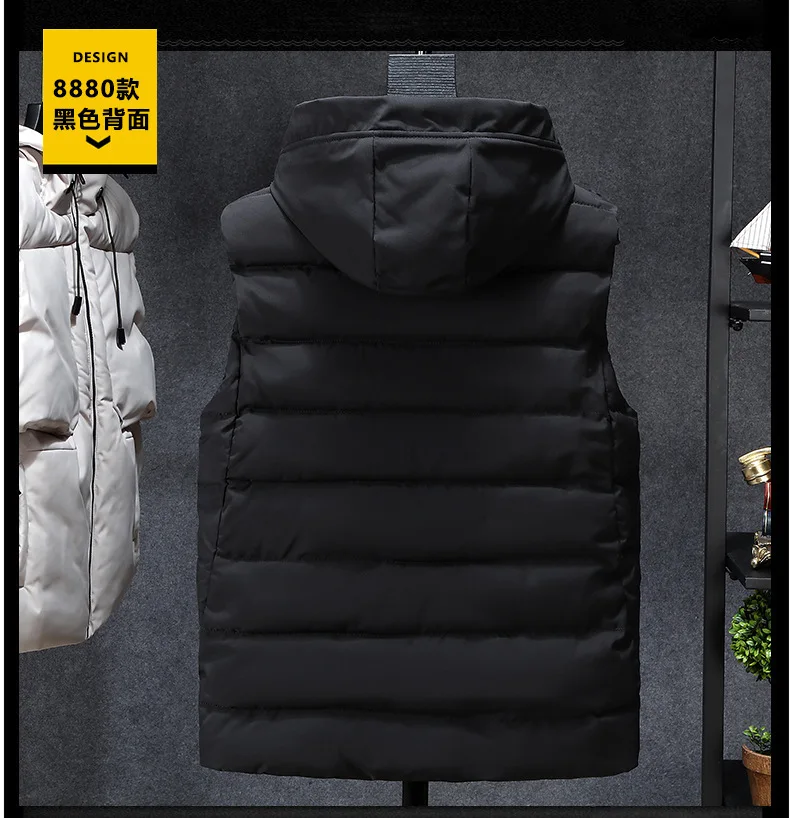 Зимние мужские жилеты больших размеров 7XL 8XL 9xl 10xl Повседневная зимняя куртка без рукавов Мужская Толстая теплая парка с капюшоном куртка жилет для мужчин