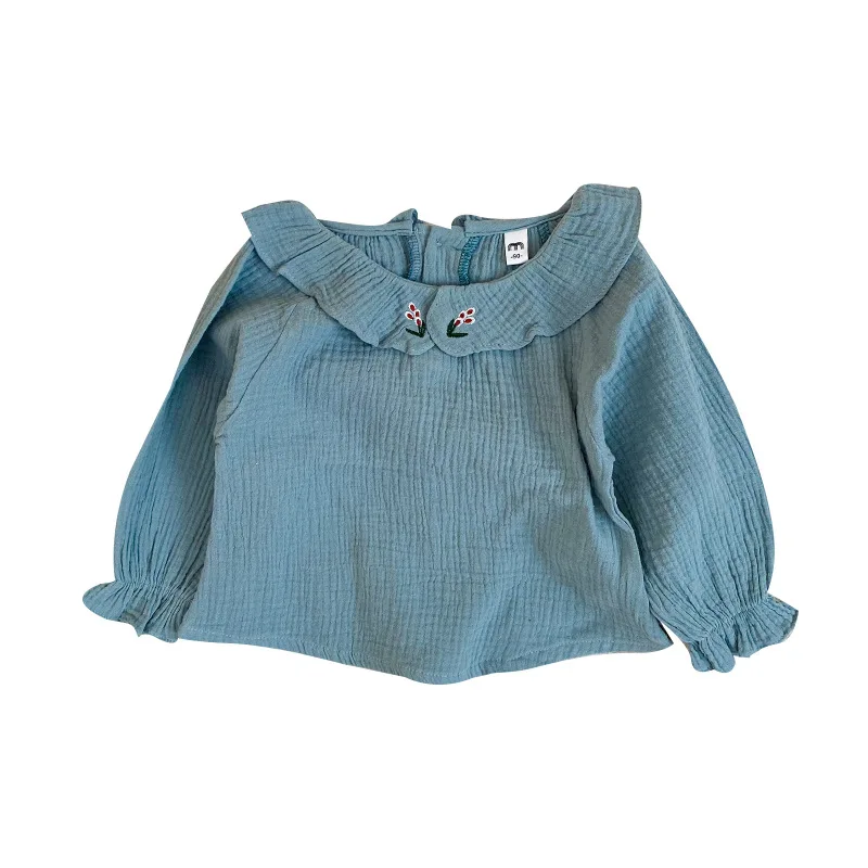 

2021 Spring New Girls Doll Collar Blouse Embroidery Short Skirt Long-sleeved Shirt Children's Blouse Short Skirt Suit