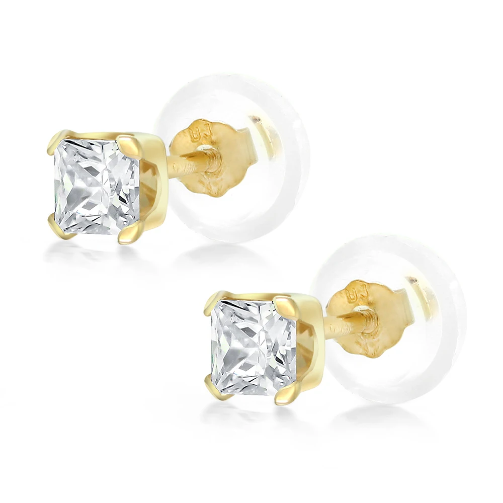 Серьги гвоздики GemStoneKing 14K желтое золото 2 мм серьги принцессы с белым фианитом