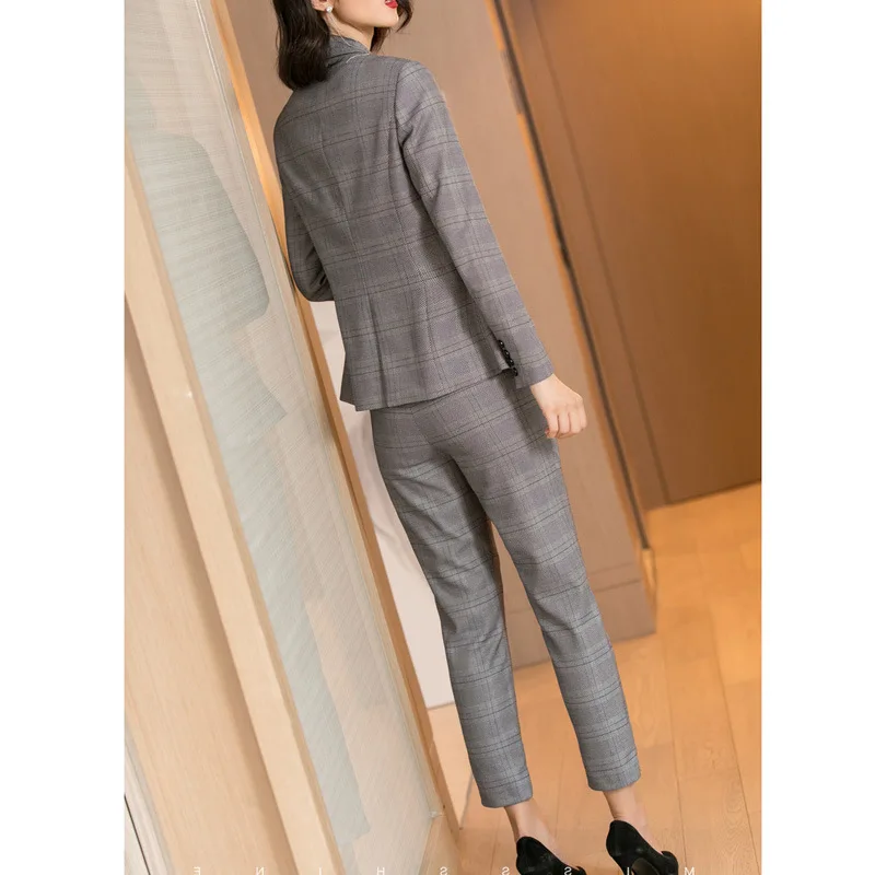 Женский костюм осень 2019 Новый Повседневный модный темперамент Тонкий клетчатый