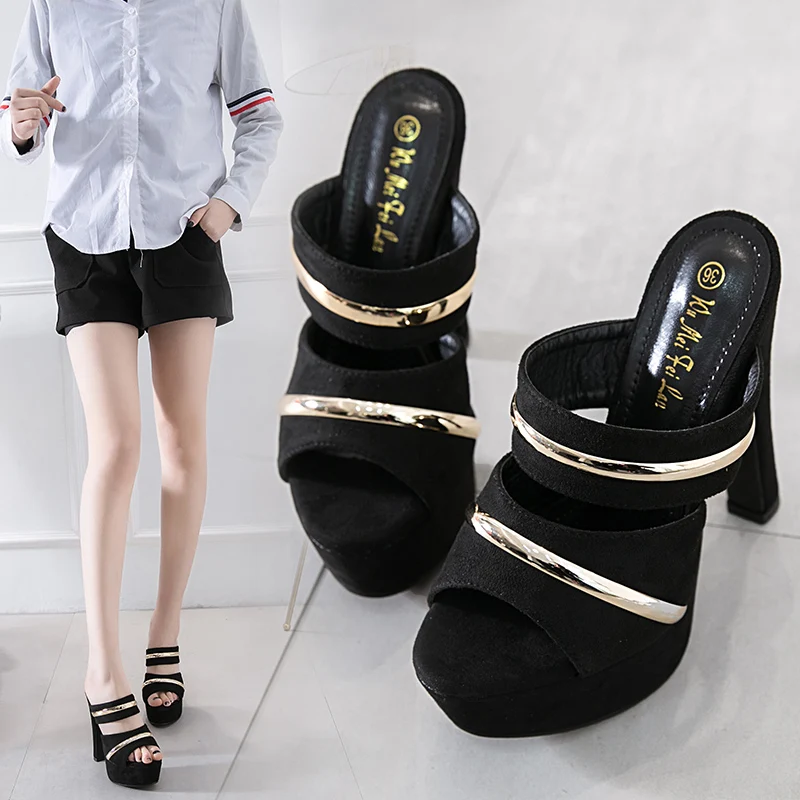 

2019 summer wear high heel women's slippers sexy nightclub thick with waterproof platform fish mouth super high heel ladies slip