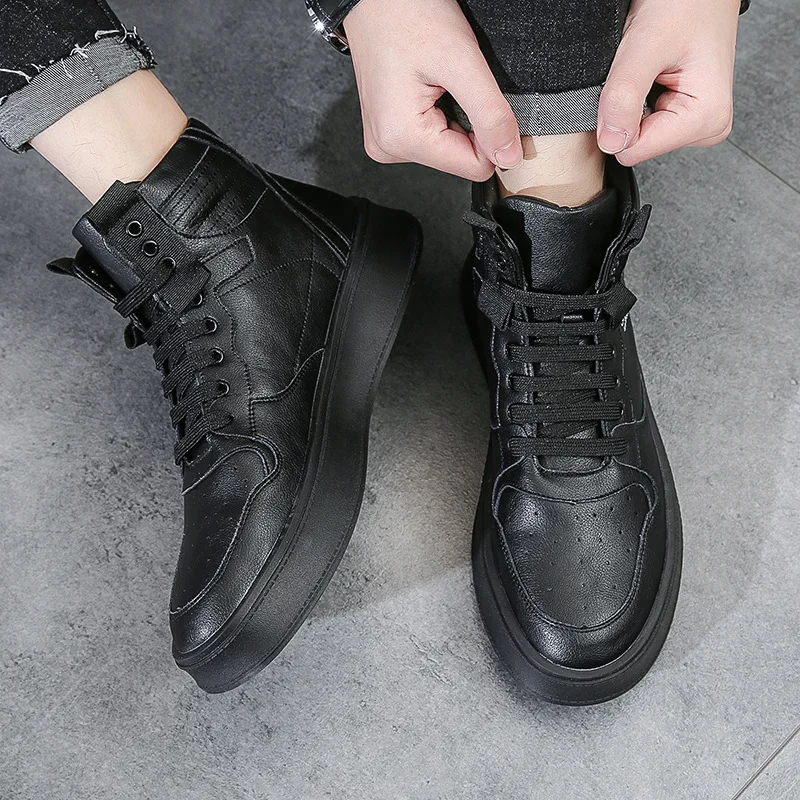 

Spring New Breathable Youth Skateboard Shoes High-top Men's Casual Shoes White Flat-bottomed Cowhide Casual Shoes Men Sneakers