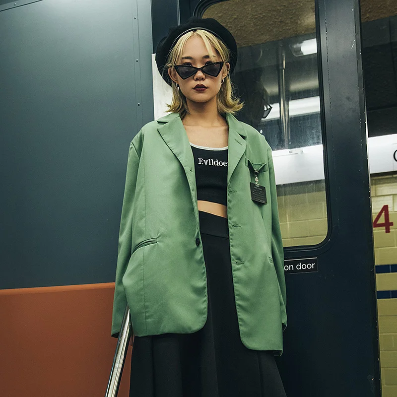 2019 корейский стиль мужской блейзер и пиджак черный негабаритный зеленый хип-хоп