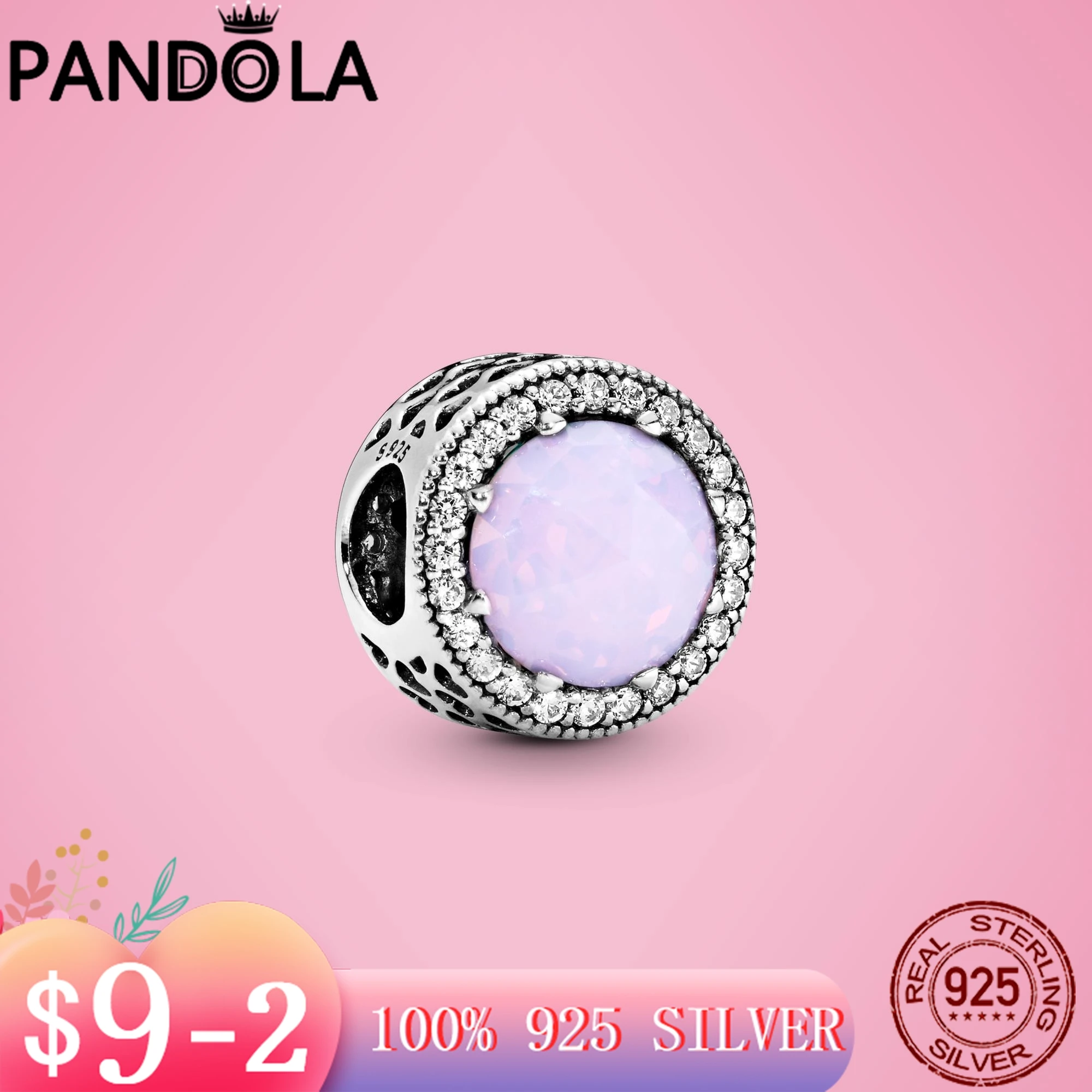 2021 new 925 Sterling Silver Sparkling Opalescent Pink Charms Beads Bracelet Fit Original Pandora DIY Jewelry For Women | Украшения и