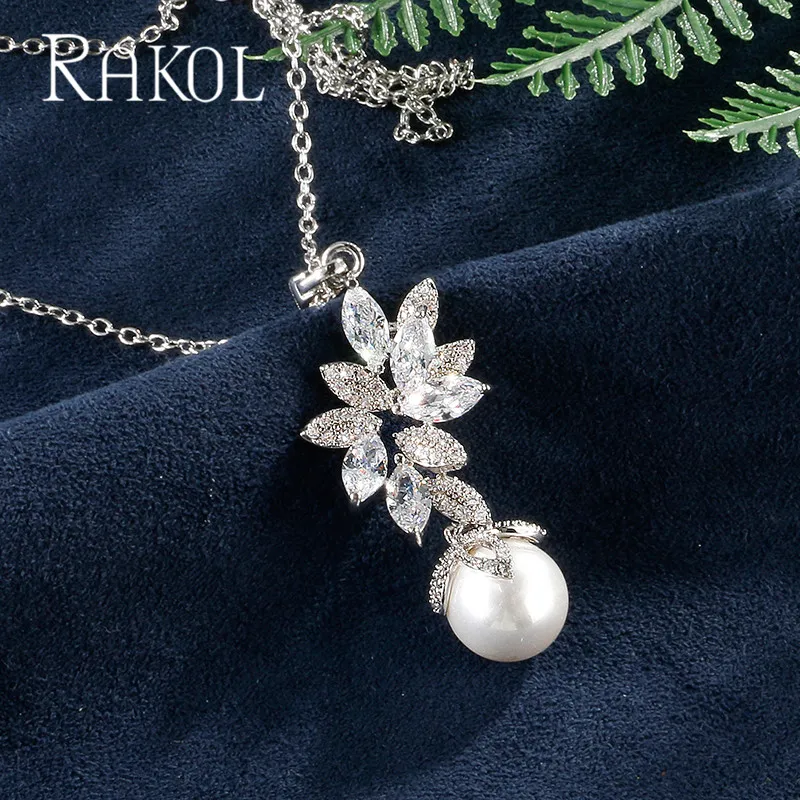 ROKOL модное ожерелье с кулоном из искусственного жемчуга кубическим цирконием