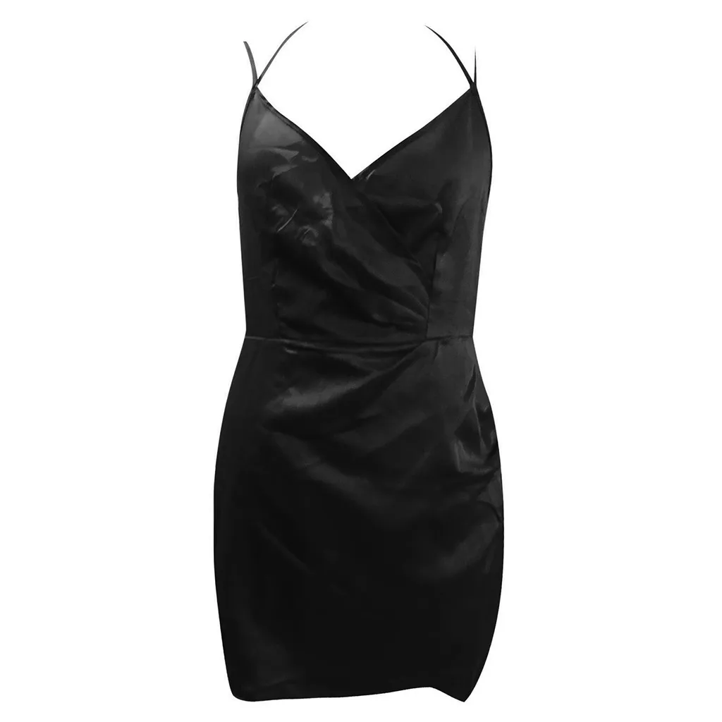 Boycon Sexy Dress Women Summer 2019 Casual Solid Satin Mini Sleeveless Dresses Club Party V Neck Streetwear New Vestidos| |