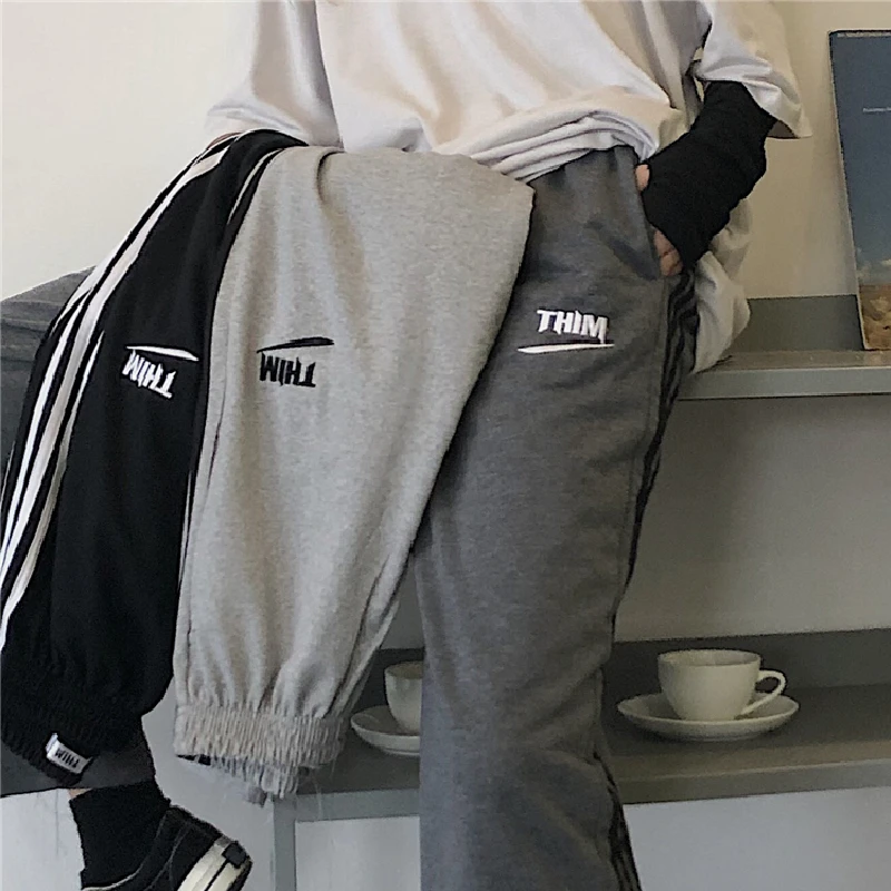 

Women's Sports Pants 2021 New Y2K Streetwear Versatile Fashion High Waist Straight Pants Casual Boyfriend Baggy Stripe Trouser