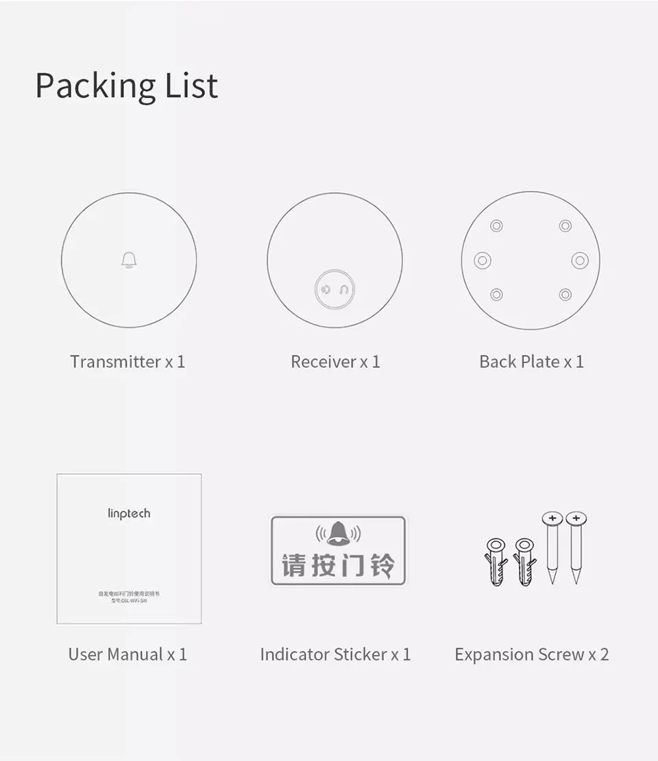Xiaomi Mijia Linptech wifi самогенерирующий беспроводной дверной звонок работает с AC 110-240 в приложение Mijia Функция Смарт-управления памятью