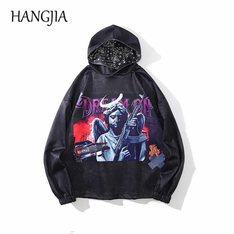 

Funny Angel War Printed Hoodies Pullovermen and Women Fashionable Loose Casual Couple Adjustable Drawstring Suede Hooded Hoodies