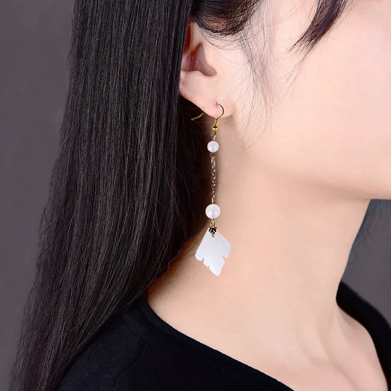 

NATURAL GREEN LEAF LONG SWING EARRINGS JADEITE JEWELLERY FASHION ACCESSORIES HAND-CARVED DIY LUCK AMULET GIFTS HER WOMAN