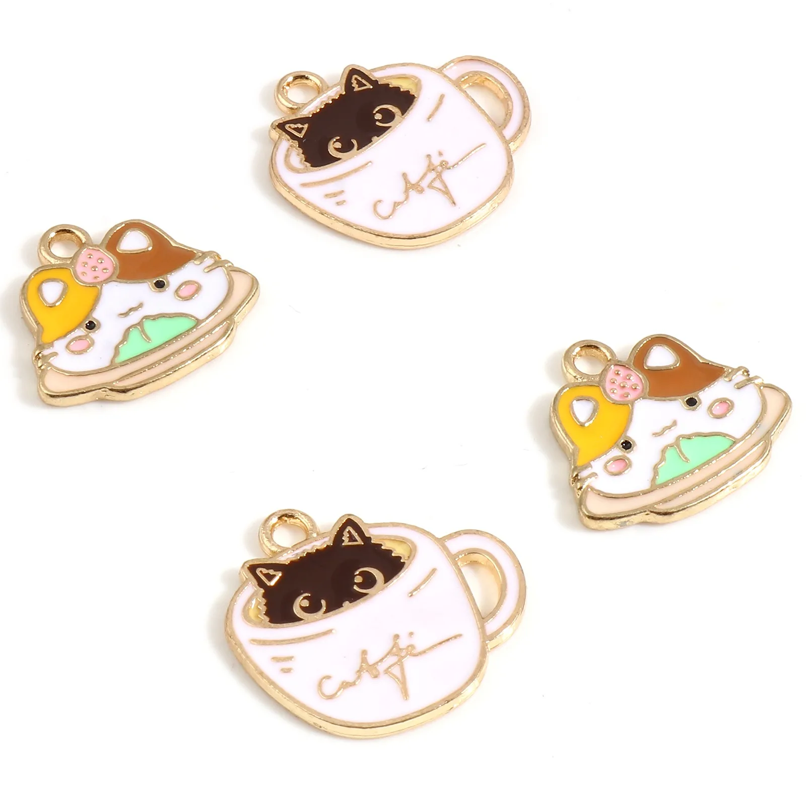 

Fashion Cartoon Charms Gold Color Metal Multicolor Cup Cat Enamel Pendants DIY Making Earrings Bracelets Jewelry Findings,10PCs