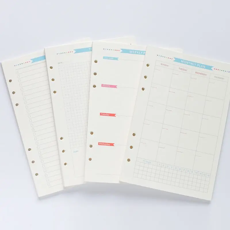 

6 Holes Refill Inner Paper Diary Week Month Planner for A5 Loose Leaf Notebook