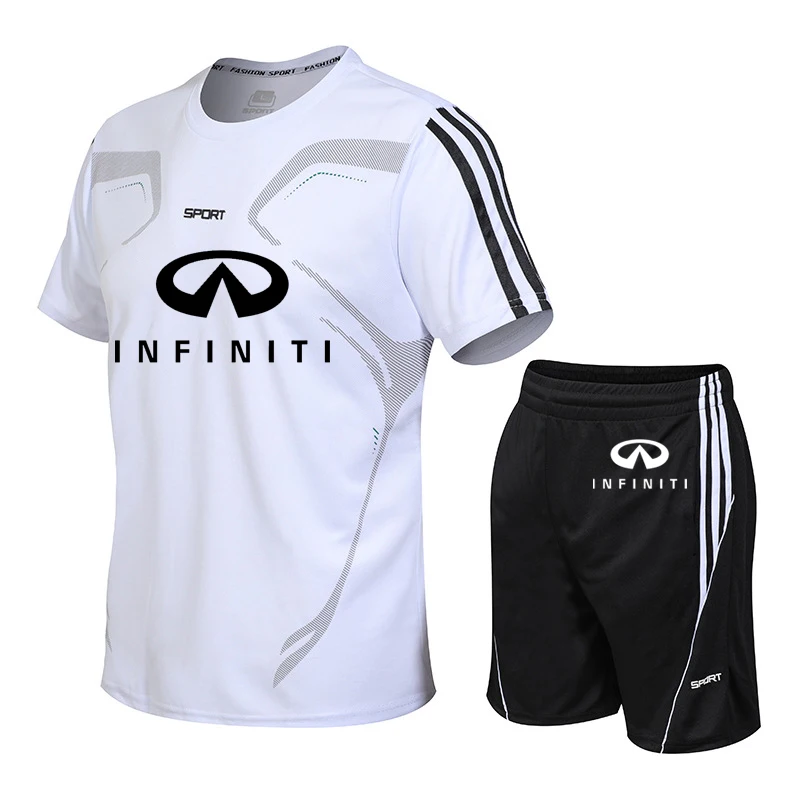 

Мужской костюм из двух предметов, хлопковая Футболка с принтом логотипа машины Infiniti, короткий рукав в полоску, лето 2019