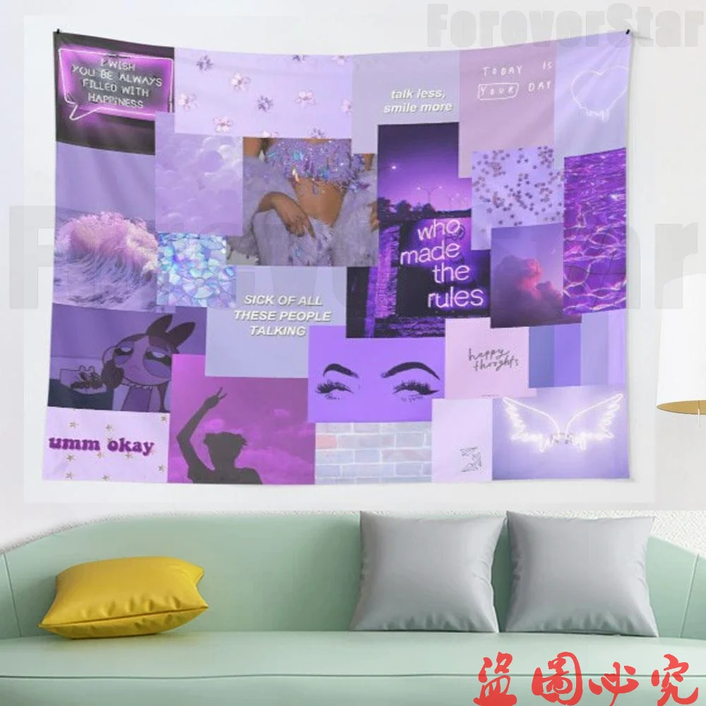 

purple aesthetic collage tapestry bedroom home decoration New Year party large size Tapestry Wall Tapestry Bohemian decorative