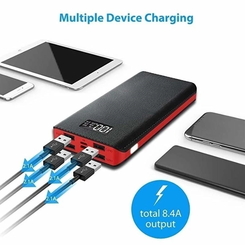 2020 HOT Portable 30000mAh Power Bank 4-USB Ports External Battery LCD Display LED Digital For Smart Phone | Мобильные телефоны и