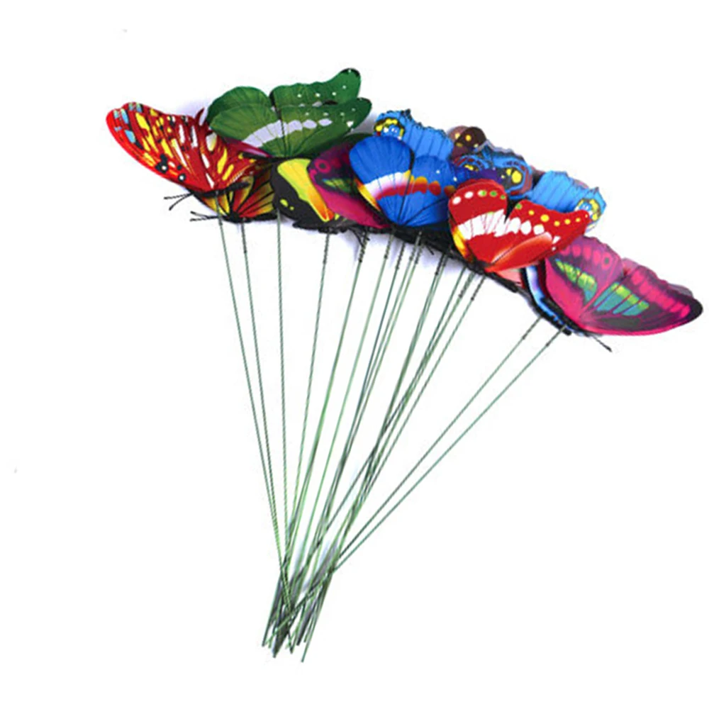 

100pcs/pack Butterfly On Sticks 3D Colorful Simulation Butterfly Rods Outdoor Yard Planter Flower Garden Decoration