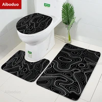 aiboduo 3pcsset black contour line printed bathmat floor rug non slip oilet lid cover bathroom carpet bathroom pad set supplies