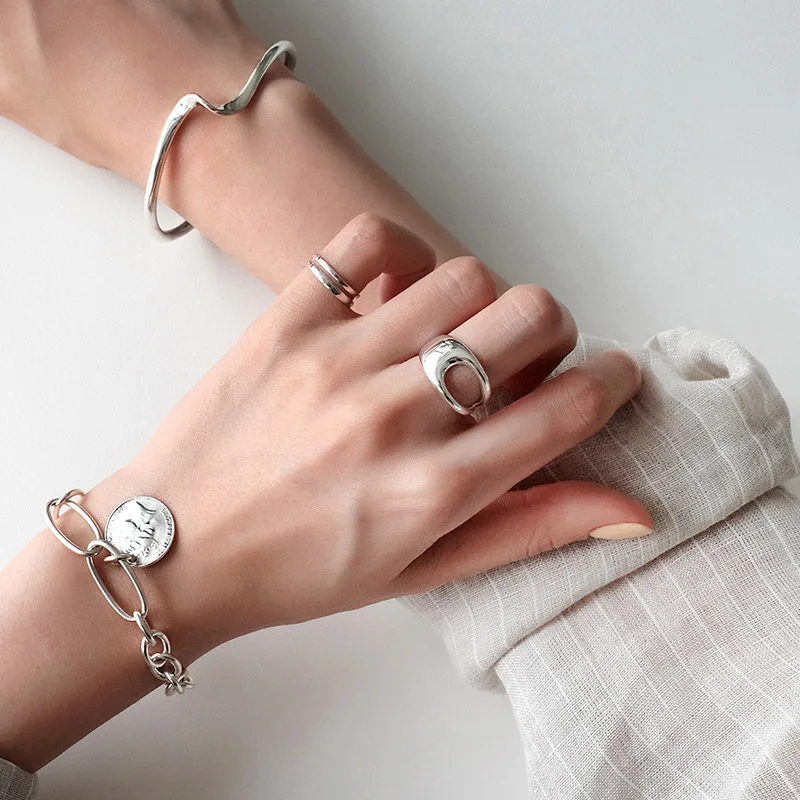 Женское кольцо из серебра 925 пробы с отверстиями в форме капли воды|Кольца| |