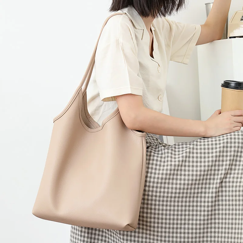 

Simple Fashion Soft Leather Shoulder Bag Female Large Capacity Tote Handbag Solid Color Women Composite Bag Versatile Lady Purse