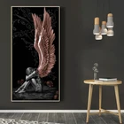 Картина ангелов и демонов, Раскрашивание на холсте красными крыльями, серый постер с изображением персонажей, скандинавские настенные художественные картины для гостиной, куадросы