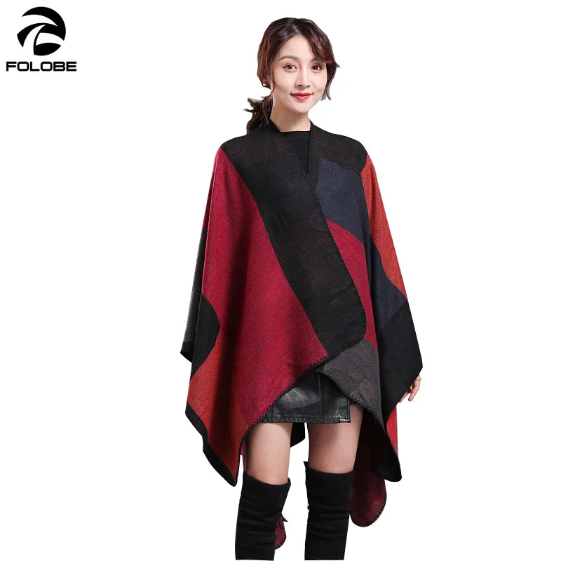 

2020 Winter Faux Cashmere Shawl Women Thick Geometric Pattern Female Long Sleeves Wrap Vintage Soft Scarf Shawl Outerwear Coat