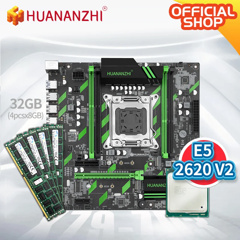 Bestellen HUANANZHI X79 ZD3 X79 Motherboard Mit Intel XEON E5 2620 V2 Mit 4*8G DDR3 RECC Speicher Combo Kit Set SATA USB 3,0 NVME NGFF M.2