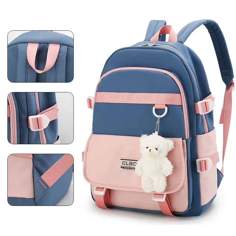 Милый женский рюкзак, нейлоновые водонепроницаемые школьные ранцы для девочек, детский школьный рюкзак контрастных цветов, Корейская сумк...