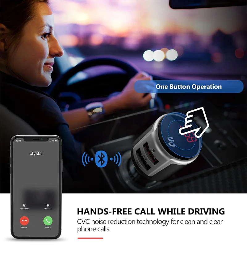 YASOKRO fm-модулятор передатчик громкой связи bluetooth автомобильный комплект быстрая зарядка двойной USB QC3.0 автомобильное зарядное устройство MP3-плеер Автомобильное зарядное устройство для телефона