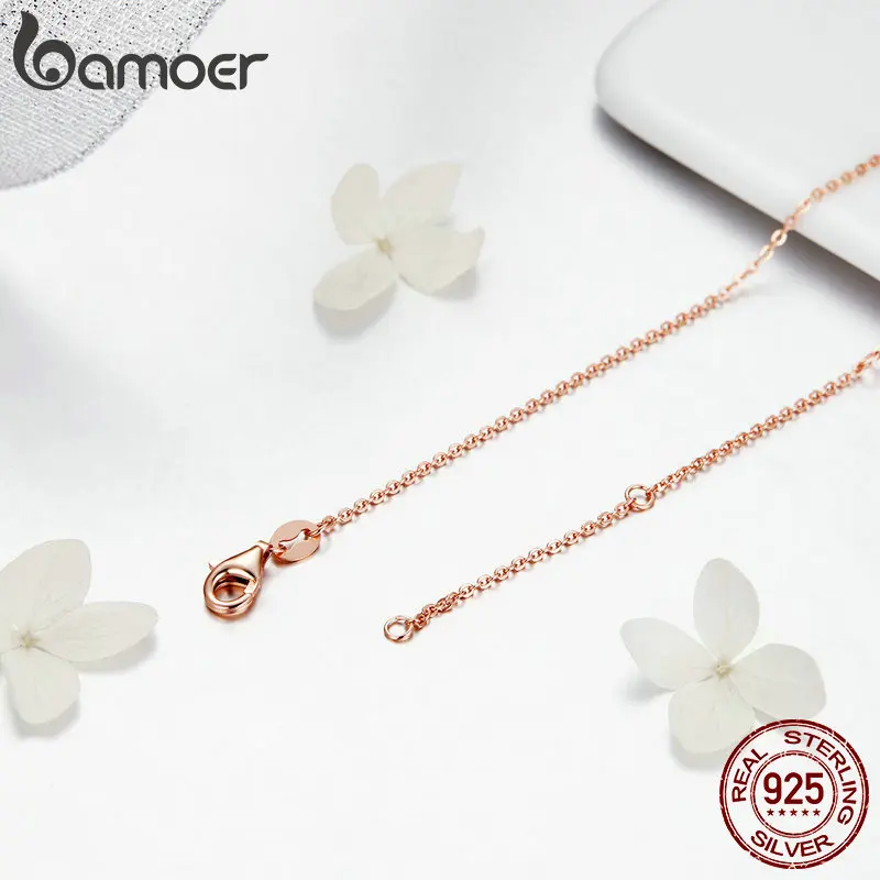 

BAMOER Rose Gold Color 925 Sterling Silver Necklace Chain Lobster Clasp Simple Chain Fashion Necklace Basic Jewelry 45cm