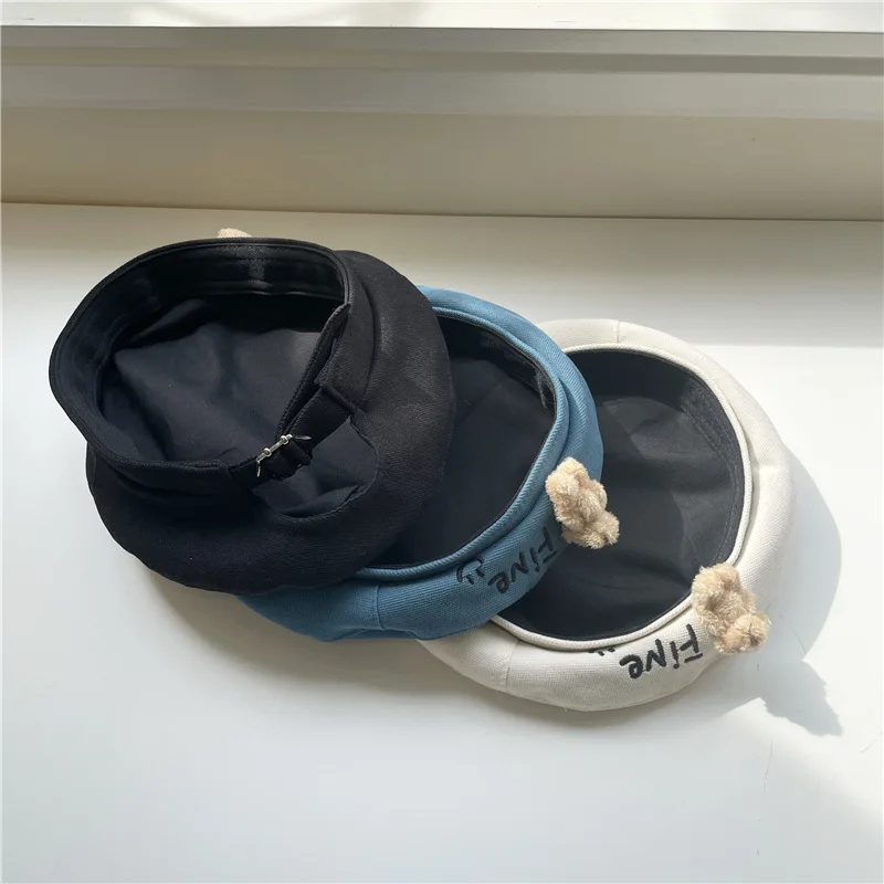 New Children Berets Hats Autumn Winter Girls Beanies Plush Bear Accessories Kids Baby Cap Cotton Toddler Party Hat 2-6 Years | Детская