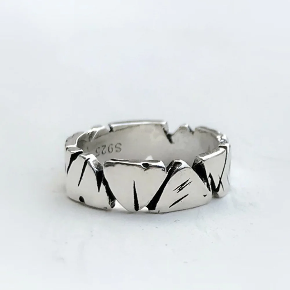 

High Quality Vintage Adjustable Opening Mori Forest Heart Shape Rock Texture Ring for Punk Hip Hop Woman Man Gift Couple Jewelry