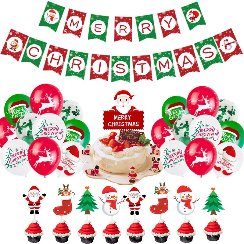 

Christmas Theme Party Decoration Merry Christmas Flag Banner Balloon Birthday Cake Insert Suit