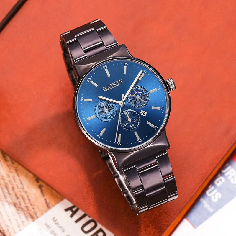 

Men Quartz Watch Classic Steel Band Three Eyes Watch Casual Watches Business Watch TT@88