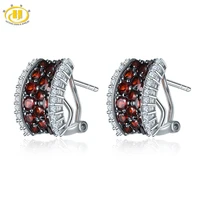 natural garnet womens clip earring 2 2 carat genuine gemstone solid 925 sterling silver fine elegant red jewelry new year gifts