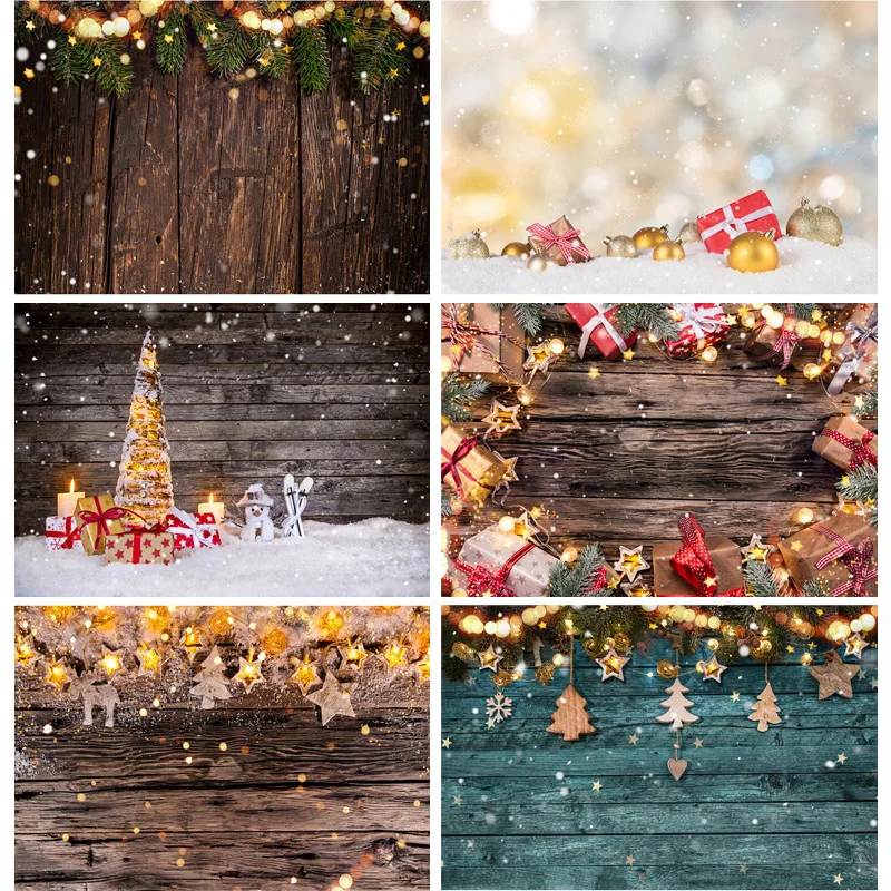 

Christmas Wooden Planks Theme Photography Background Snowman Children Portrait Backdrops For Photo Studio Props 211221 MMSD-05