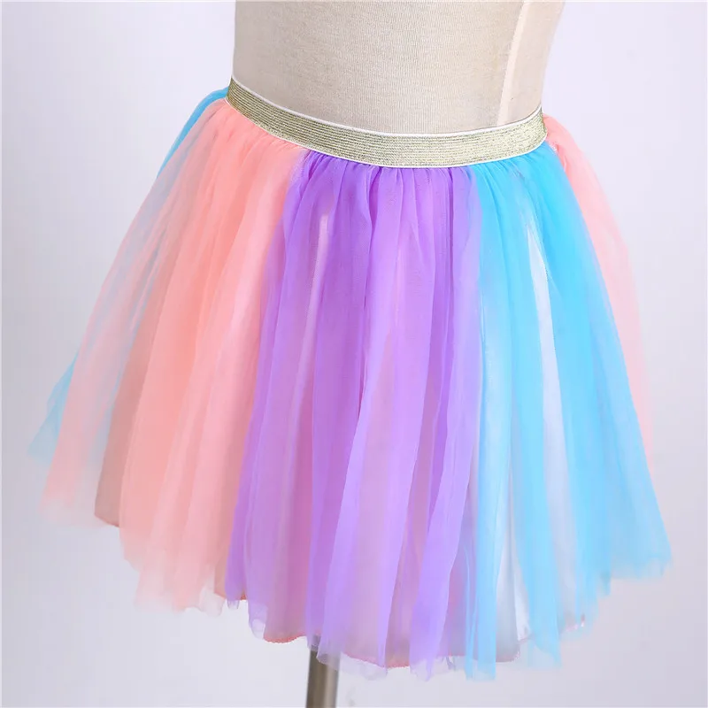 Многослойная Радужная пачка из тюля для девочек Юбки с роговым повязкой на
