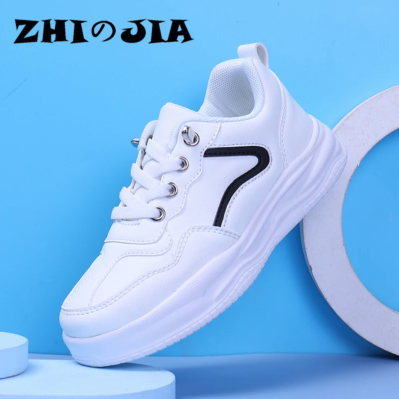 

New Children's Autumn White Breathable Sports Shoes Leather Casual Cute Boys Girls Shoes Flat Outdoor Walking Children's Shoes