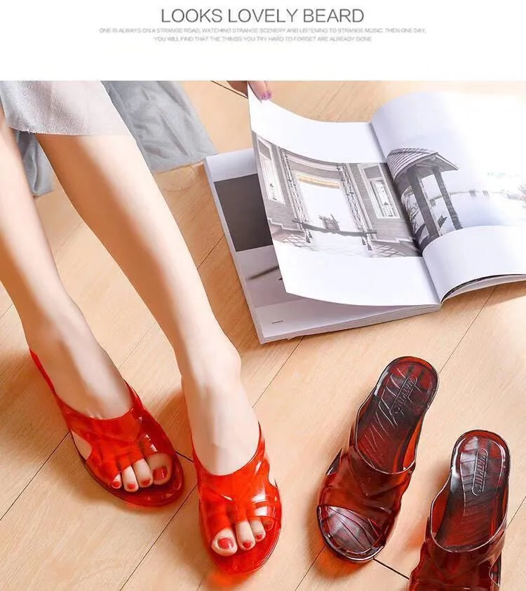 Crystal Clear Plastic Non-slip PVC High Heel Slippers Floor Slippers Hollowed-out  Women Shoes Slippers House  High Heels Sexy