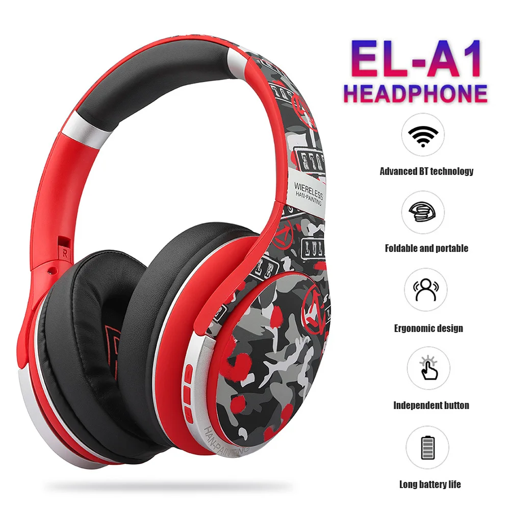 

Wireless Bluetooth Headphone Hand Drawn Style Over-Ear Wireless Headsets with MIC Comfortable Imitation-Protein Earpads Headset