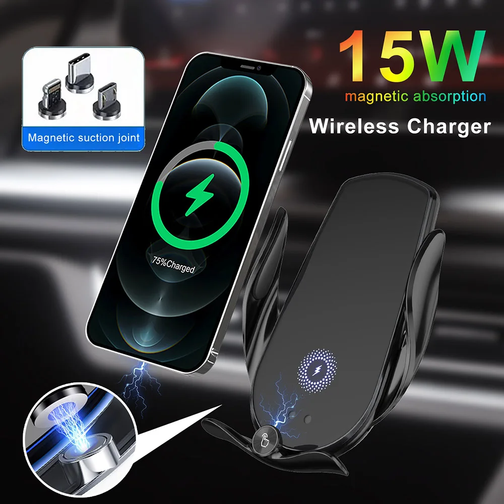 15w qi wireless car charger magnetic infrared sensor automatic clamping phone holder for iphone 13 12 11 xs xr x samsung s20 s21 free global shipping